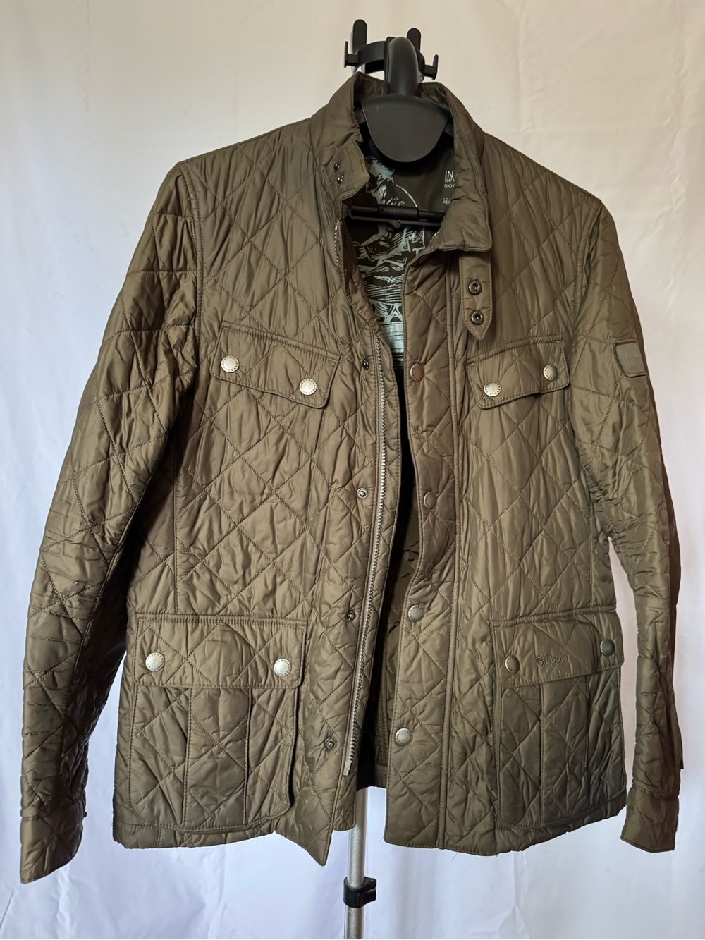 Barbour Olive Quilted Field Jacket with Snap Pockets